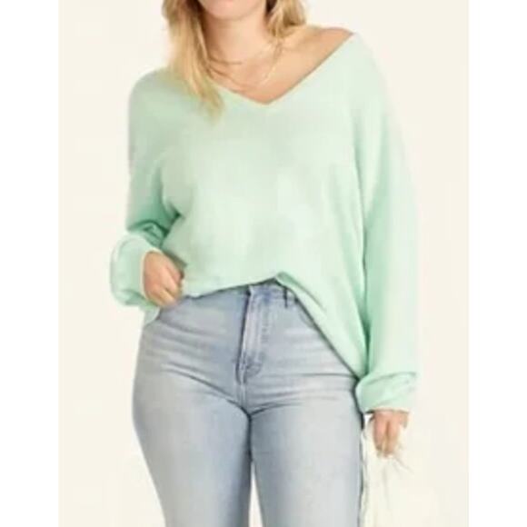 J. Crew Sweater Cashmere V-Neck Pullover Mint Slouchy Cozy Quiet Luxury Soft - Picture 1 of 7